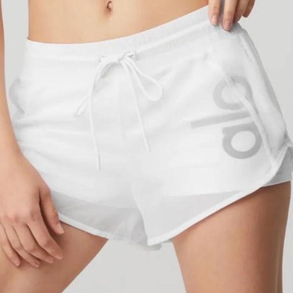 ALO Yoga White Athletic Running Shorts with Drawstring